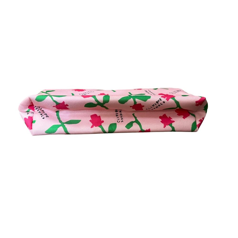 Clinique X Donald Floral Makeup Bag Pink W/ Green Flower Pattern Zipper Pouch 9. - Picture 3 of 9